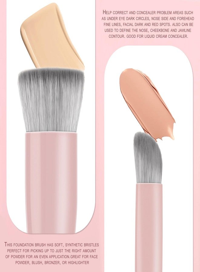 KINGMAS Foundation Makeup Brushes, Flat Top Kabuki Concealer Brush Under Eye Nose Contour Brush for Liquid Cream Powder Blending Buffing (Pink) - Image 3